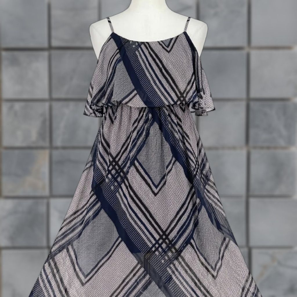 Vintage Lane Bryant Dress Womens Plus 1X Blue Red Geometric Maxi Strappy Lined Size XL / US 12-14 / IT 48-50 - 1 Thumbnail