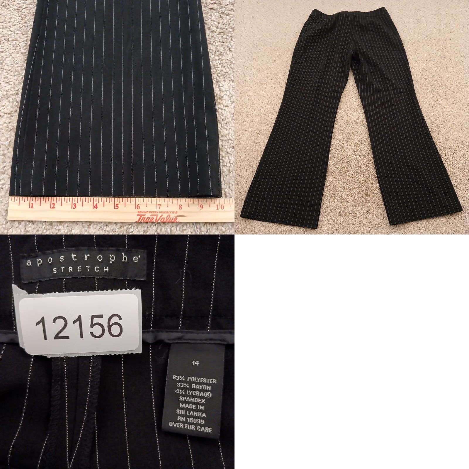Vintage Apostrophe Dress Pants Womens Size 14 Black Striped 34x31 Mid Rise Stretch Flat Front Pants Women Size 36" / US 14 / IT 50 - 8 Thumbnail
