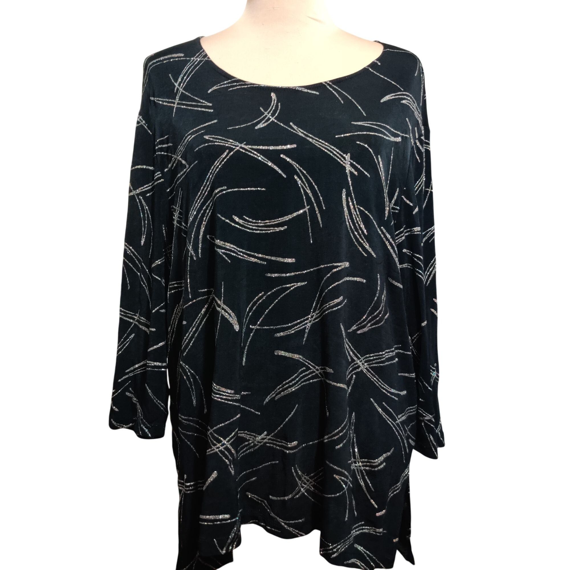 Vintage Amanda XL Vintage Black Metallic Abstract Print Tunic Blouse Size XL / US 12-14 / IT 48-50 - 1 Thumbnail