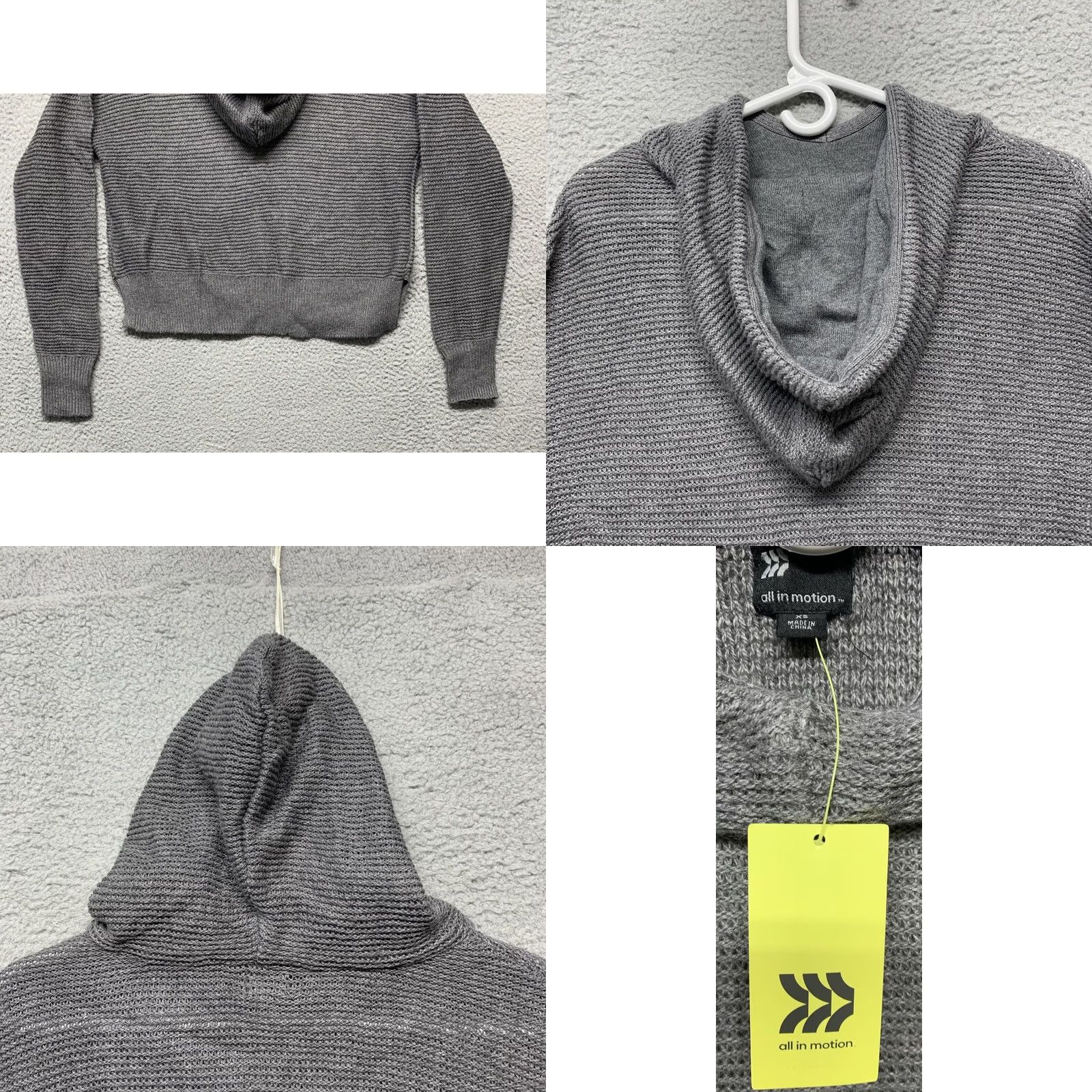 Vintage VINTAGE Women's XS Hooded Pullover Sweater Cropped Long Sleeve Gray 3” Side Slits NEW Size XS / US 0-2 / IT 36-38 - 8 Thumbnail