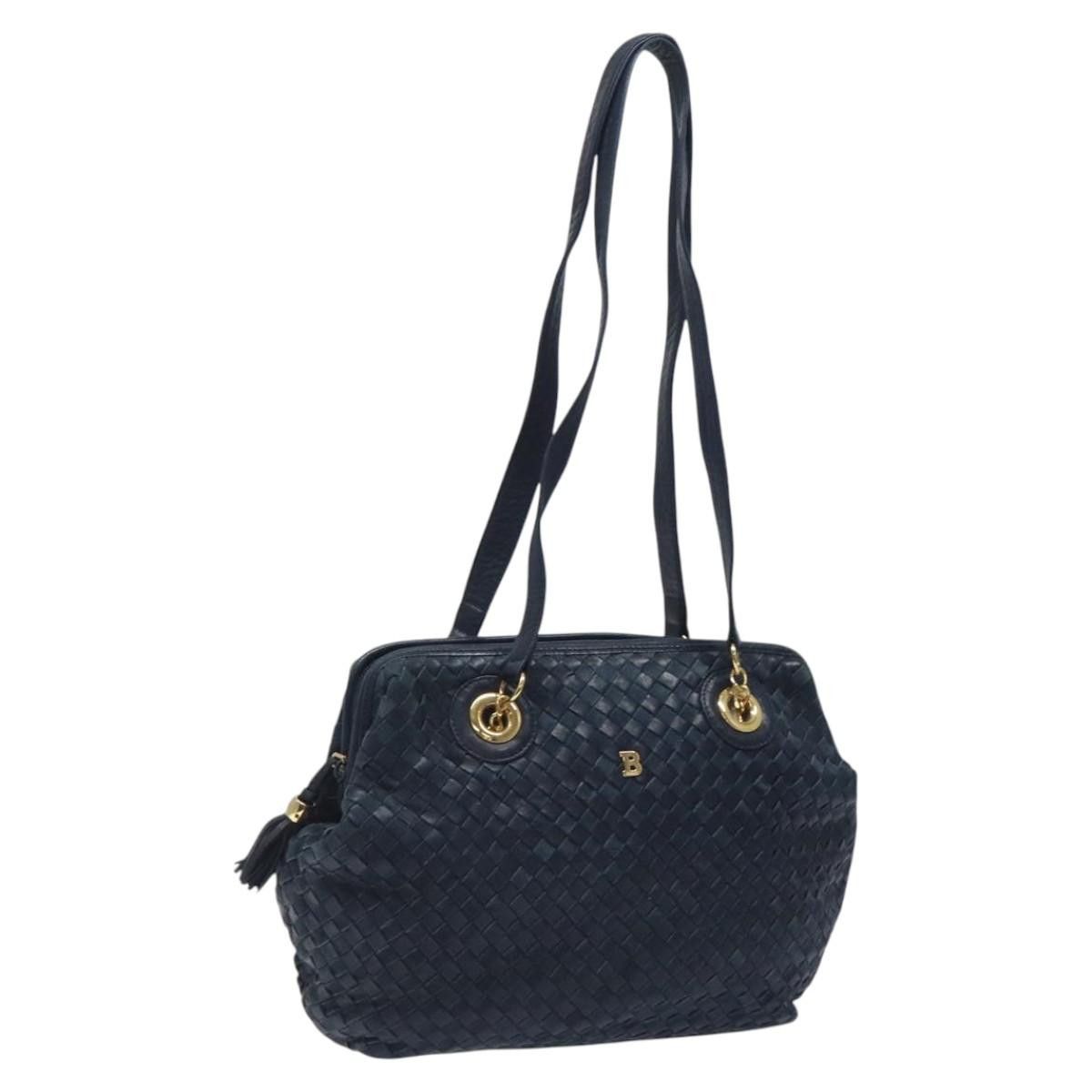 Bally Shoulder Bag Leather Navy Gold Auth Ba1693 in Navy/Gold, Women's