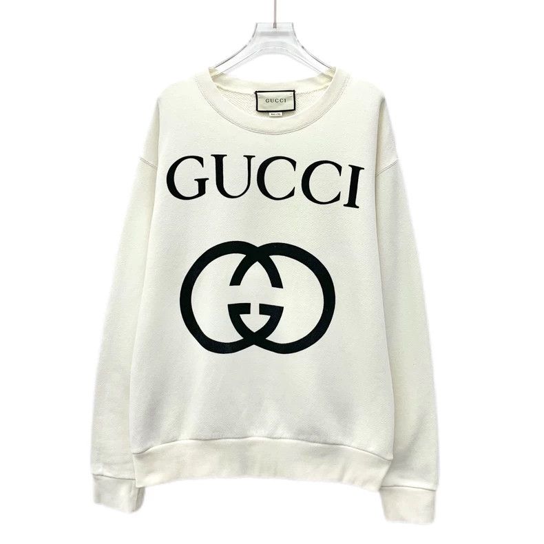 Gucci White logo printed cotton round-neck long-sleeved swe