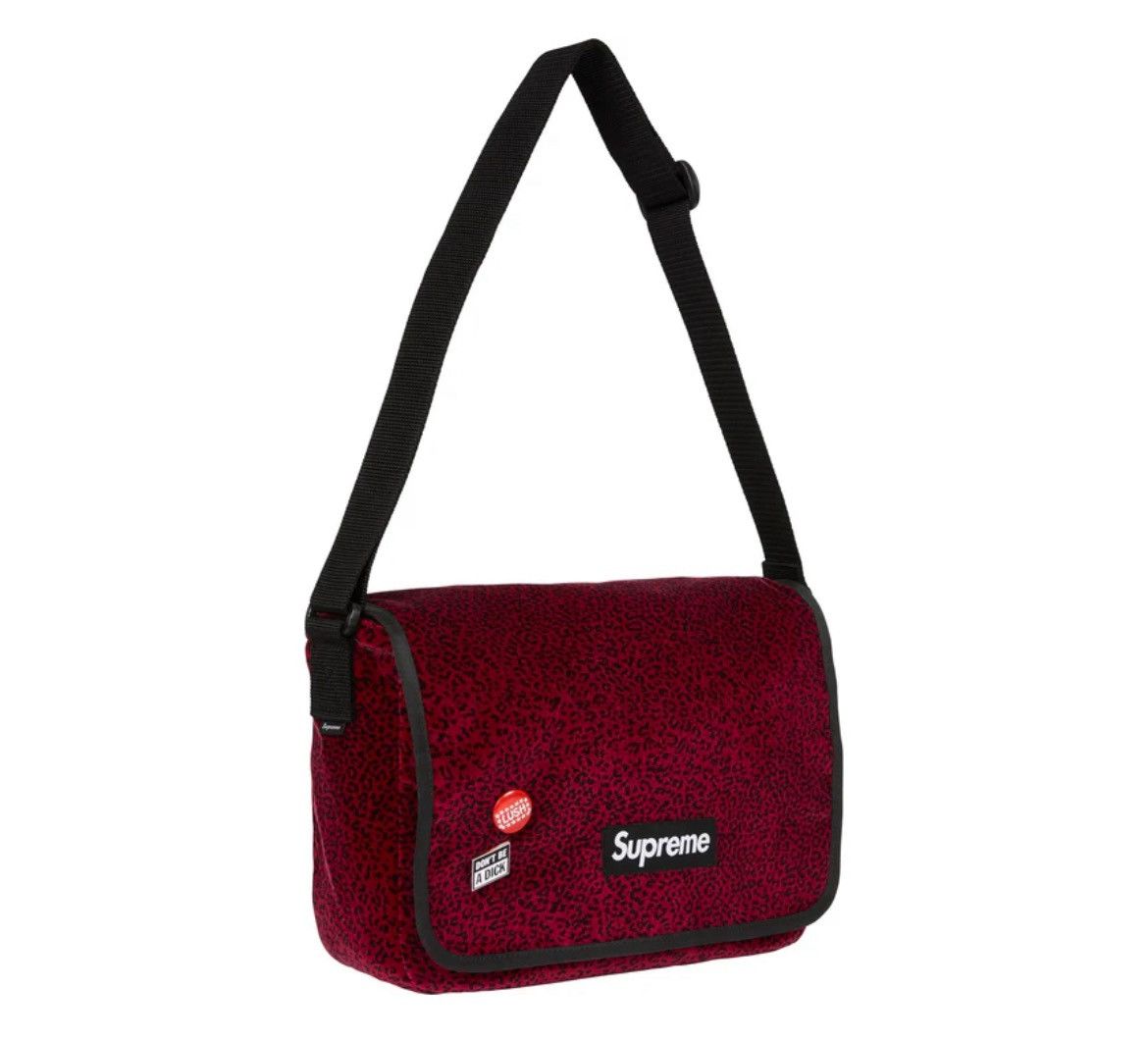 Supreme Velvet Messenger Bag Red Leopard
