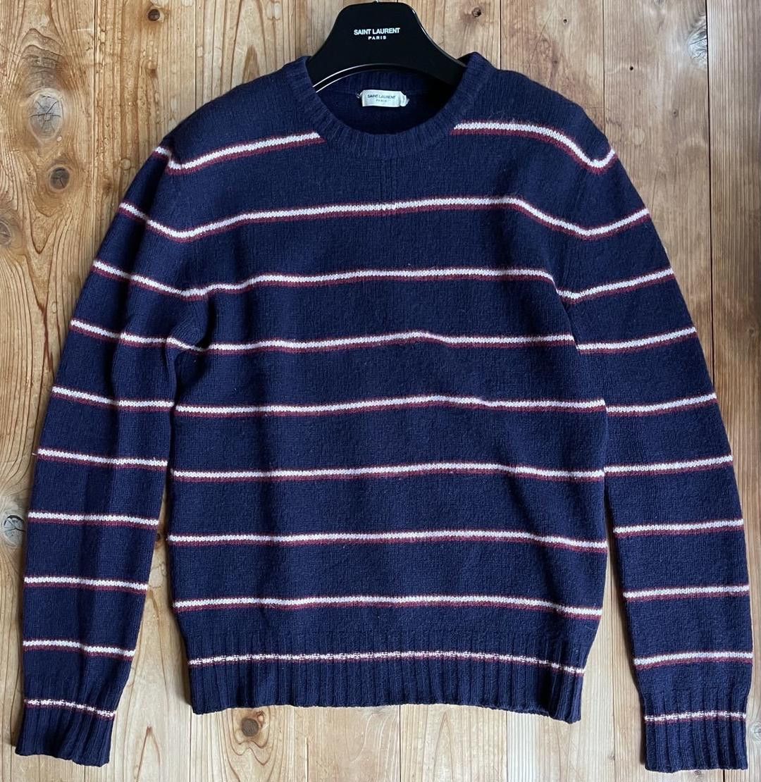 Saint Laurent Paris YSL Paris 14AW Navy Striped Knit Sweater 