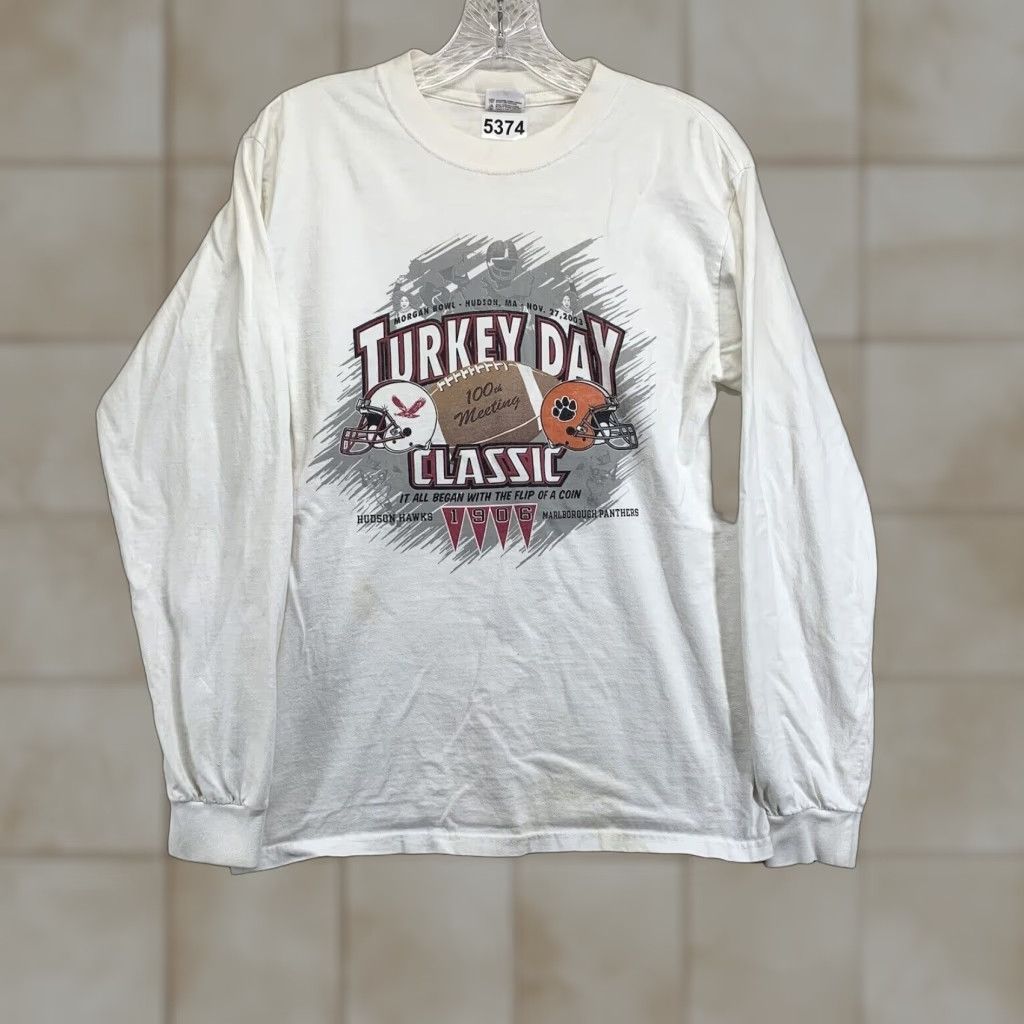 Anvil VINTAGE Anvil Football T-Shirt Unisex Adults Small White Jersey 2003 Turkey Day Classic Morgan Bow Hudson Hawks Marlborough Panthers Size US 29 - 1 Thumbnail