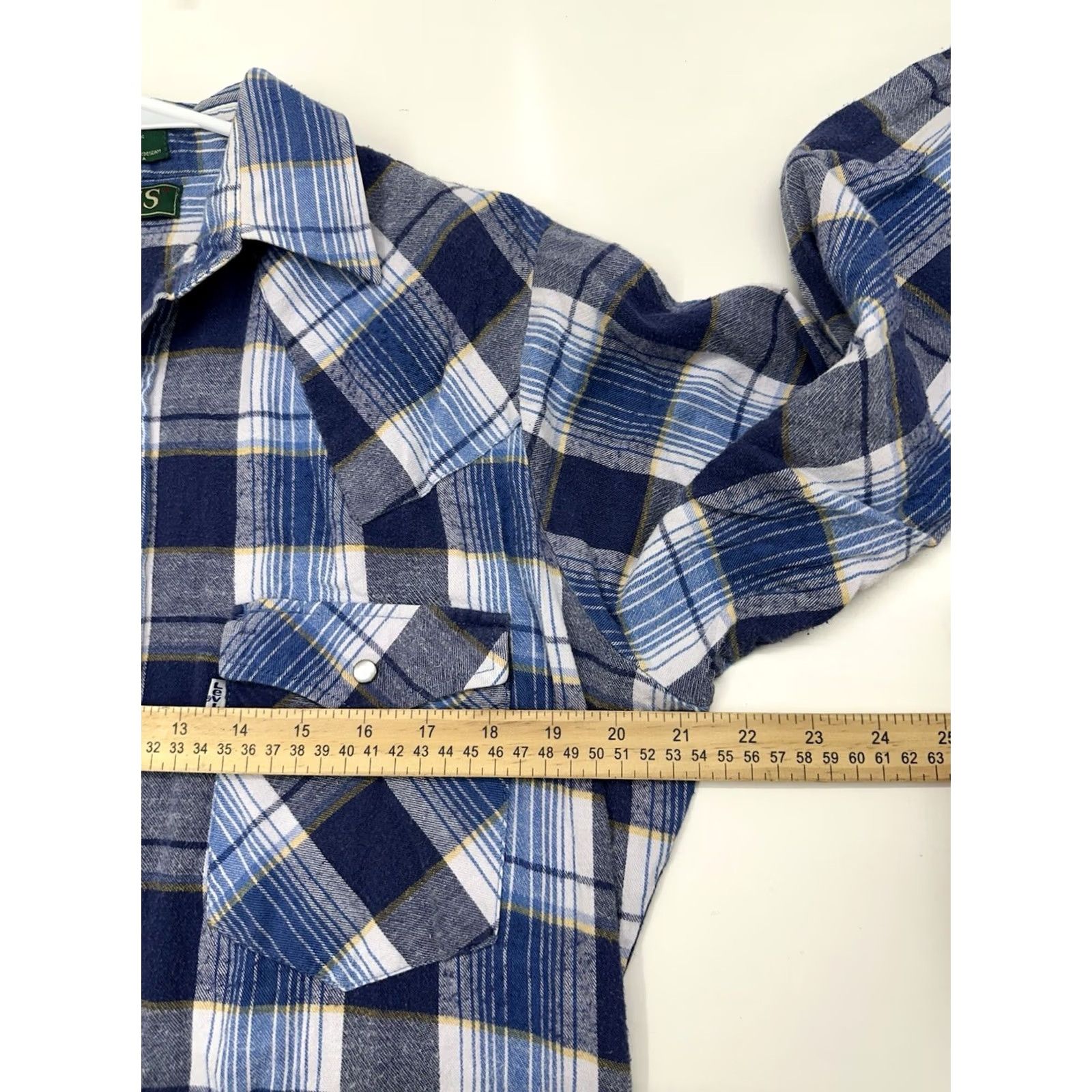 Levi's Levis Shirt Classic Plaid Long Sleeve Pearl Snap Up Vintage Sutter Creek Mens Large Blue Cotton Button-Up 80s 90s Fashion Mens Size US L / EU 52-54 / 3 - 6 Thumbnail