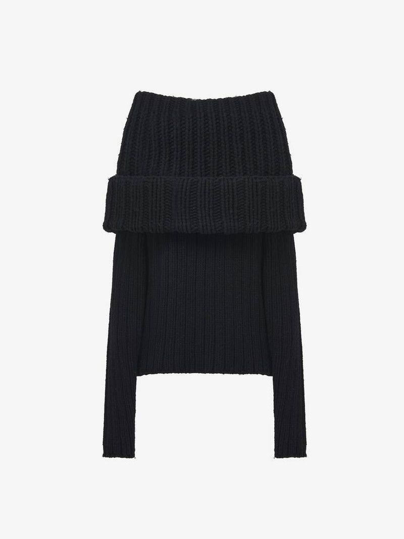 Alexander McQueen o1srvl11e0326 Exaggerated Collar Jumper in Black Size S / US 4 / IT 40 - 1 Thumbnail
