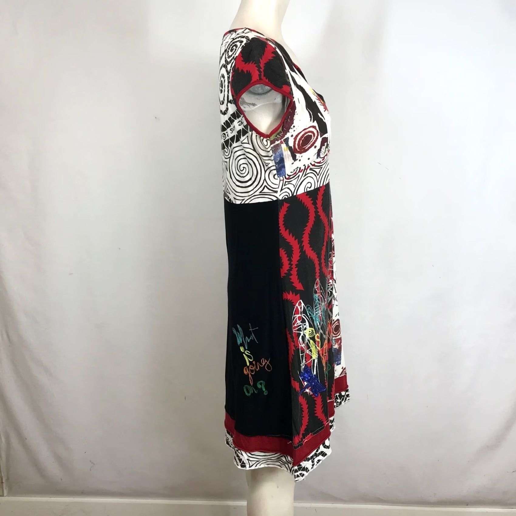 Vintage Kessley Women's Midi Dress V-Neck Cap Sleeve Abstract Print Geometric Art Sundress A-Line Small White Size L / US 10 / IT 46 - 4 Thumbnail