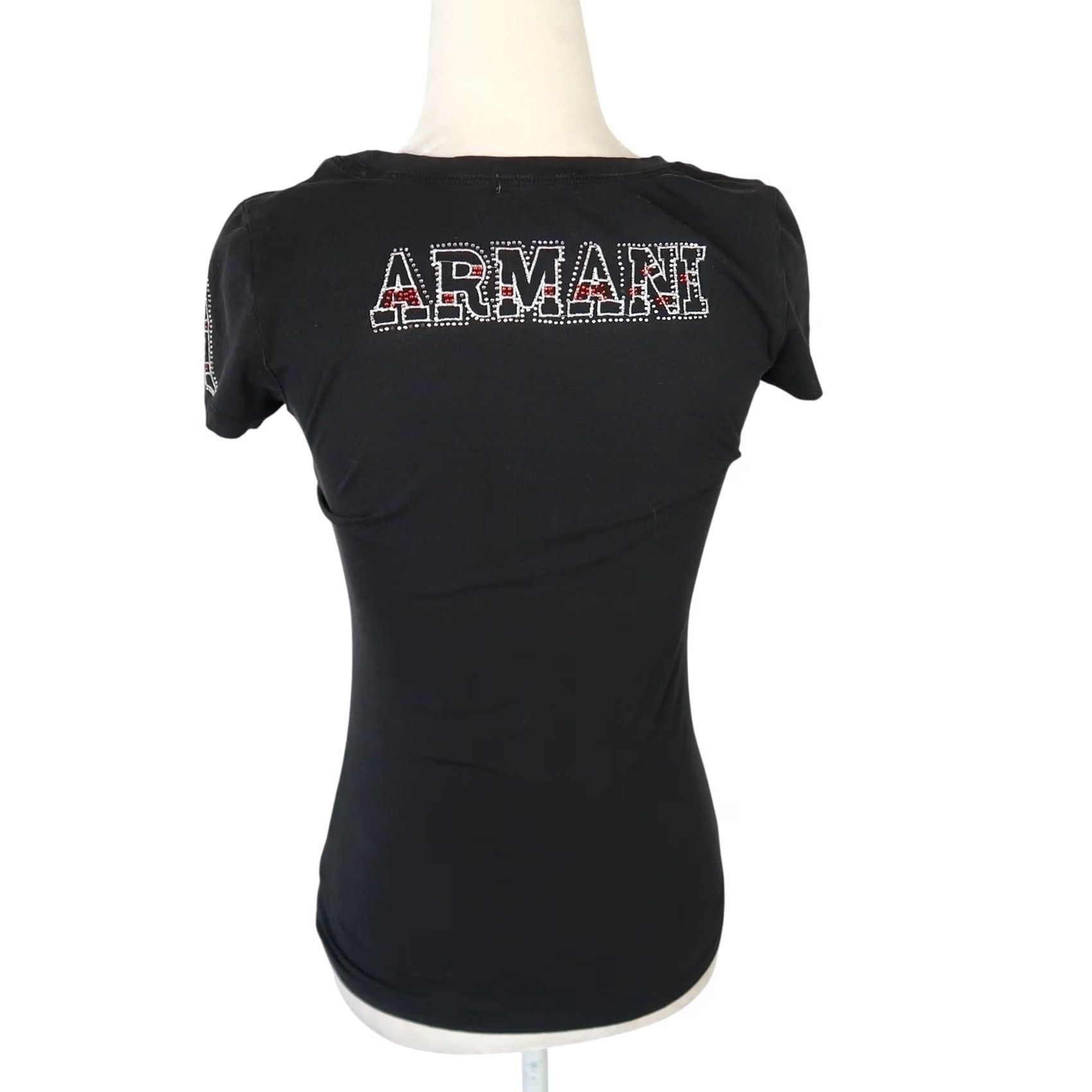 Emporio Armani VINTAGE Emporio Armani Rhinestone Logo T-Shirt Black M Women Short Sleeve Crew Neck Camisole Graphic Size M / US 6-8 / IT 42-44 - 4 Thumbnail