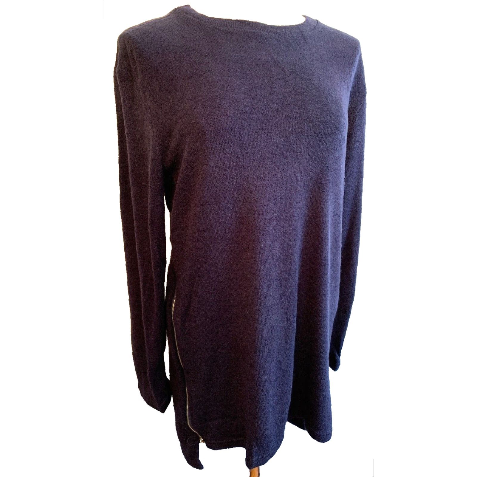 Vintage Yomoko Women's Tunic Sweater Medium Navy Blue Side Zip Lightweight Knitwear Sweater Crew Neck Long Sleeve 95% cotton 5% polyester Size M / US 6-8 / IT 42-44 - 2 Thumbnail