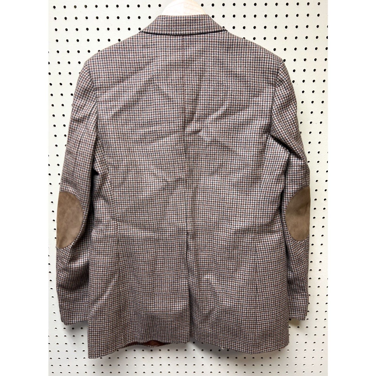 Vintage VINTAGE Wool Tweed Jacket 41L Tan Elbow Patch Houndstooth Check Blazer Sportcoat Size 42R - 2 Thumbnail