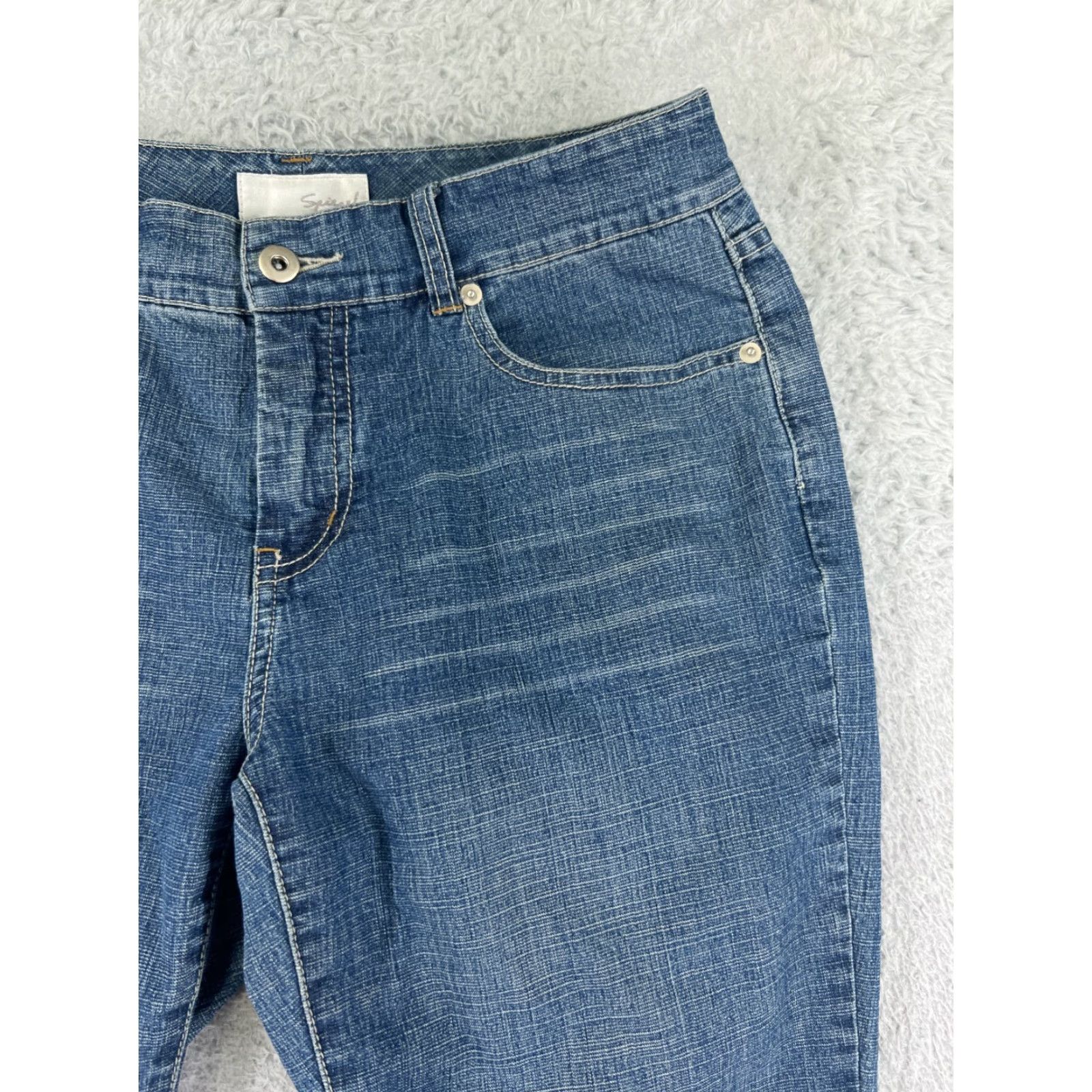 Vintage Spiegel Jeans Womens 4 Blue Denim Bootcut Mid Rise Cotton Blend Stretch Whiskers Cowboy Southwestern American Designer Mens Women Girls Size 27" / US 4 / IT 40 - 7 Thumbnail