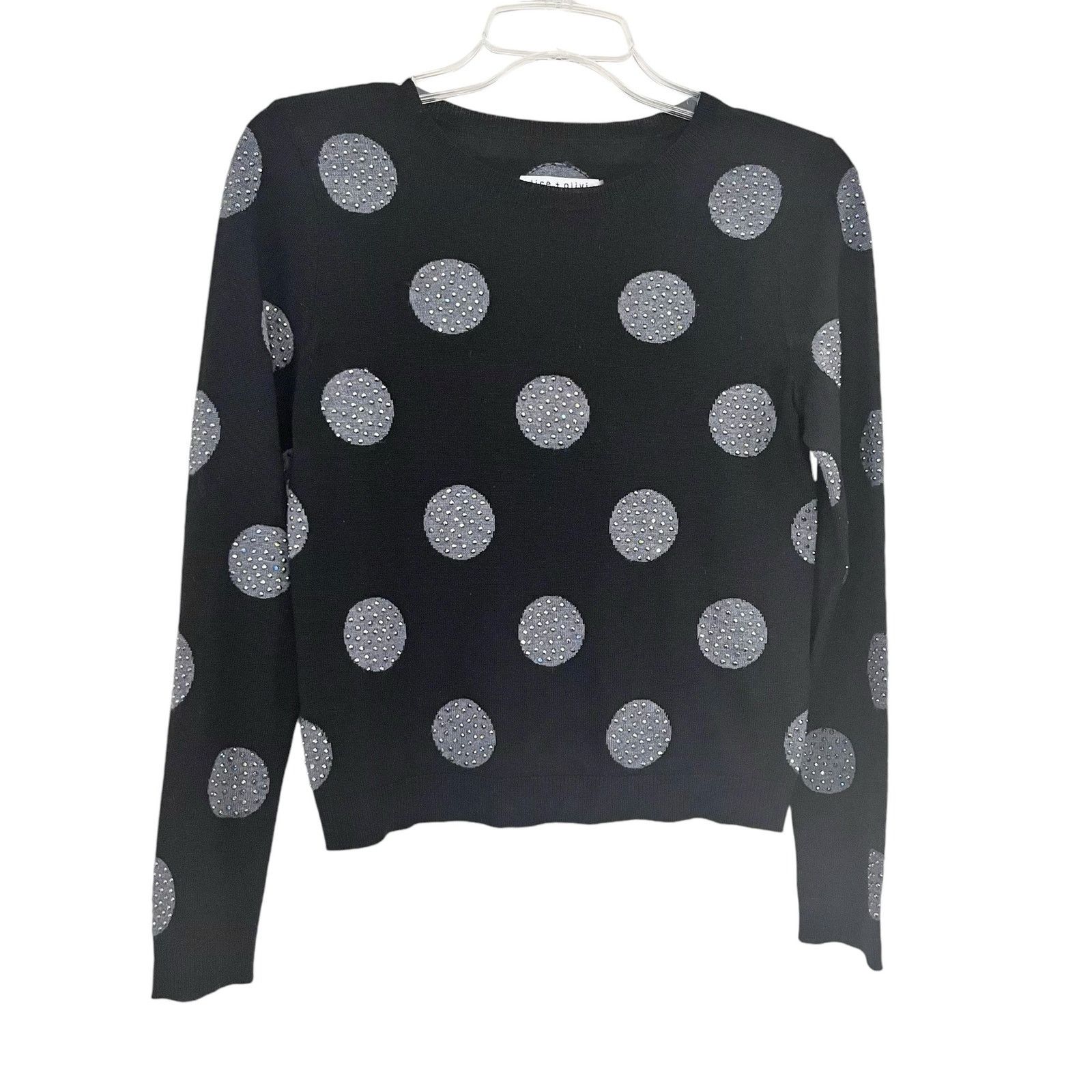 Alice + Olivia Alice + Olivia Black Gray Wool Polka Dot Crew Sweater Size XS / US 0-2 / IT 36-38 - 1 Thumbnail