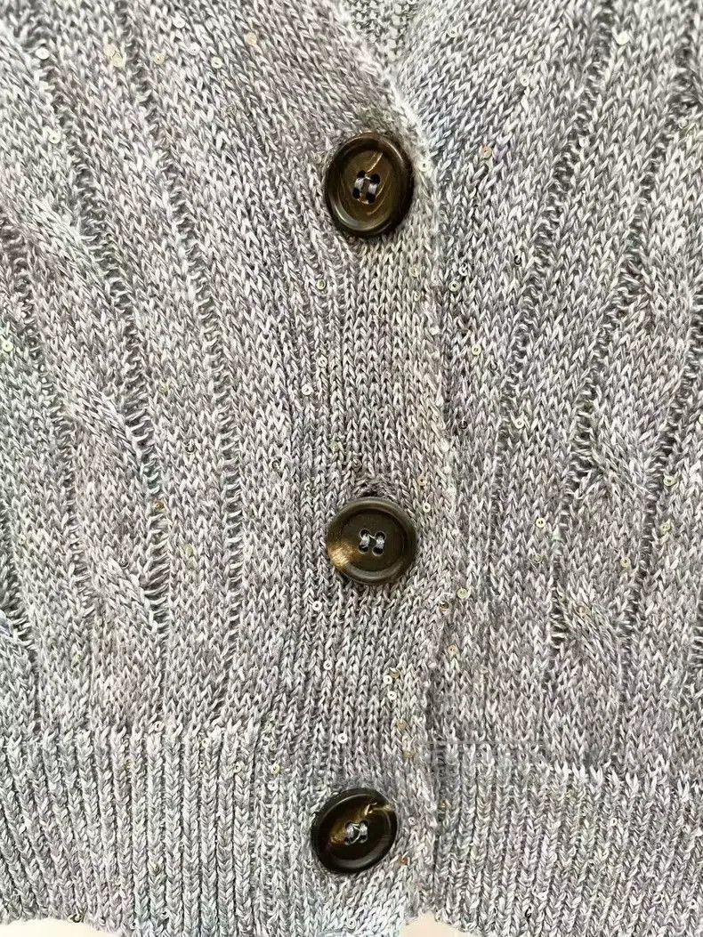 Brunello Cucinelli Brunello Cucinelli Grey-blue sequined knitted cardigan, sh Size XS / US 0-2 / IT 36-38 - 4 Thumbnail
