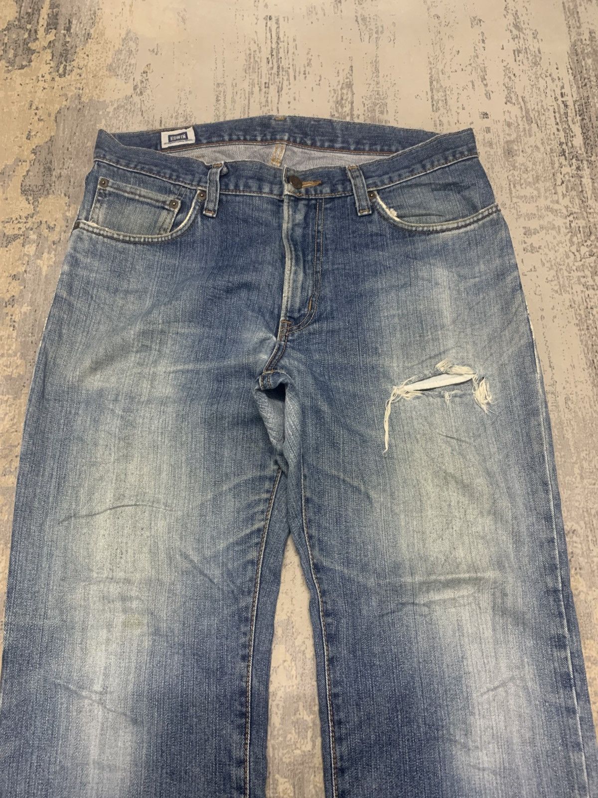 Edwin Vintage Edwin Japan Mud Wash Distressed Baggy Jeans Size US 35 - 2 Thumbnail