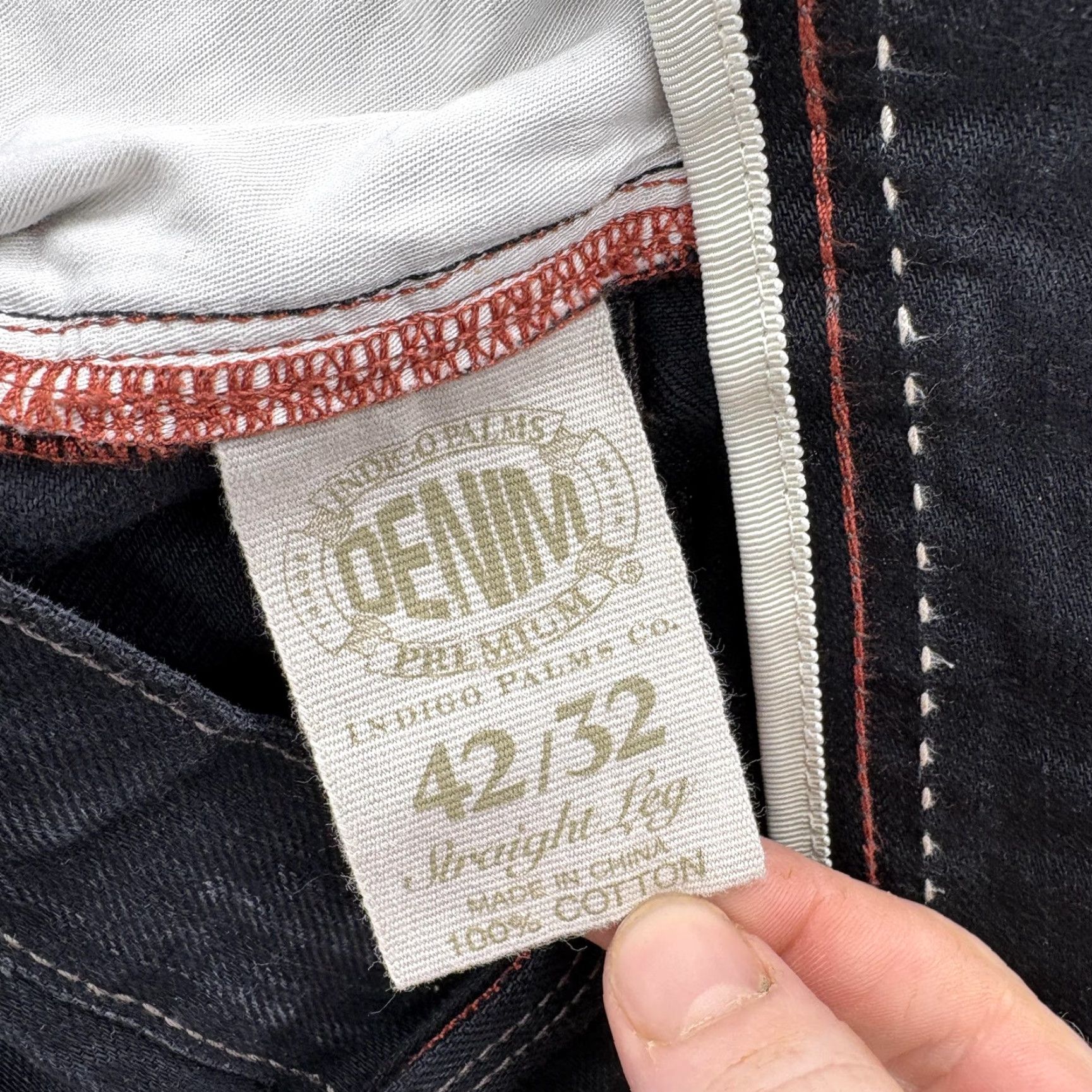 Denime VINTAGE Indigo Palms Jeans Mens 42x32 Black Straight Leg Premium Denim Distressed Wash Size US 42 / EU 58 - 6 Thumbnail