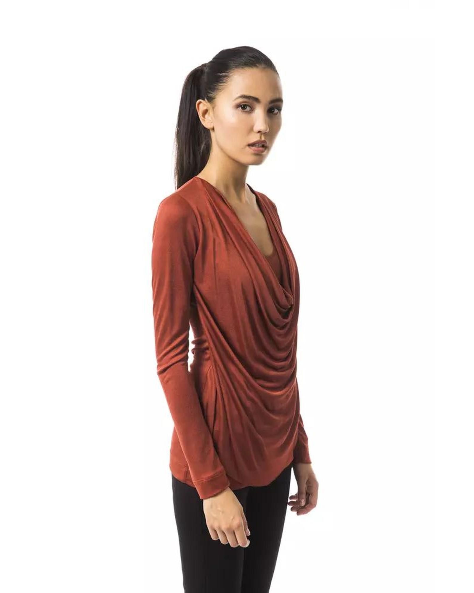 image of Byblos V-Neck Long Sleeve T-Shirt in Copper, Women's (Size XS)