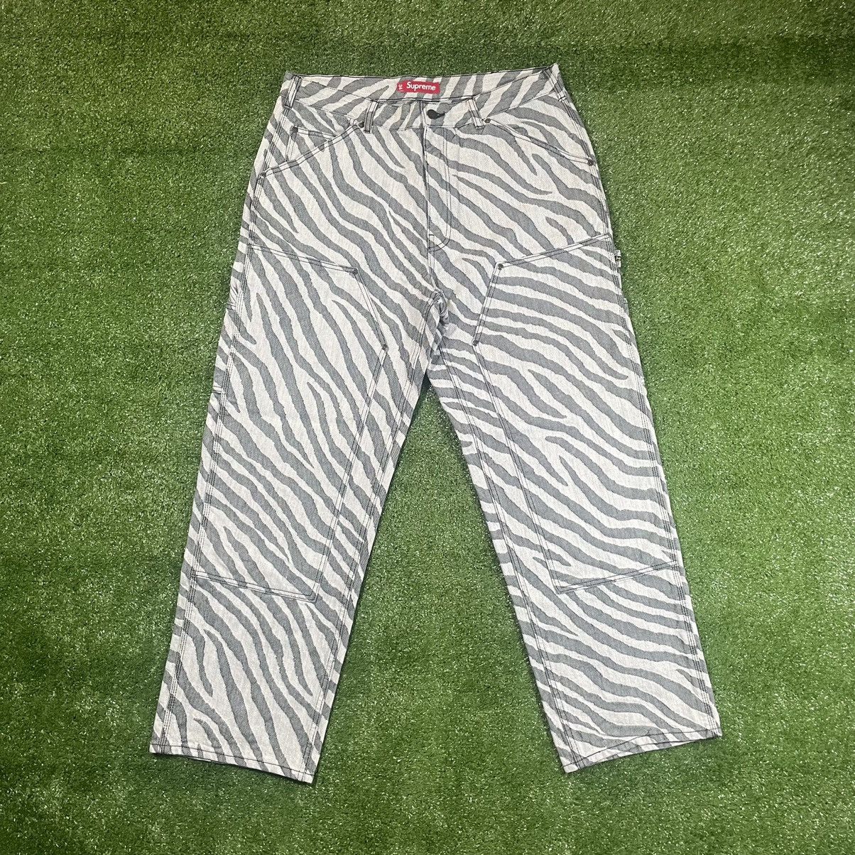 Image of Supreme Zebra Double Knee Painter Pants in White, Men's (Size 34)