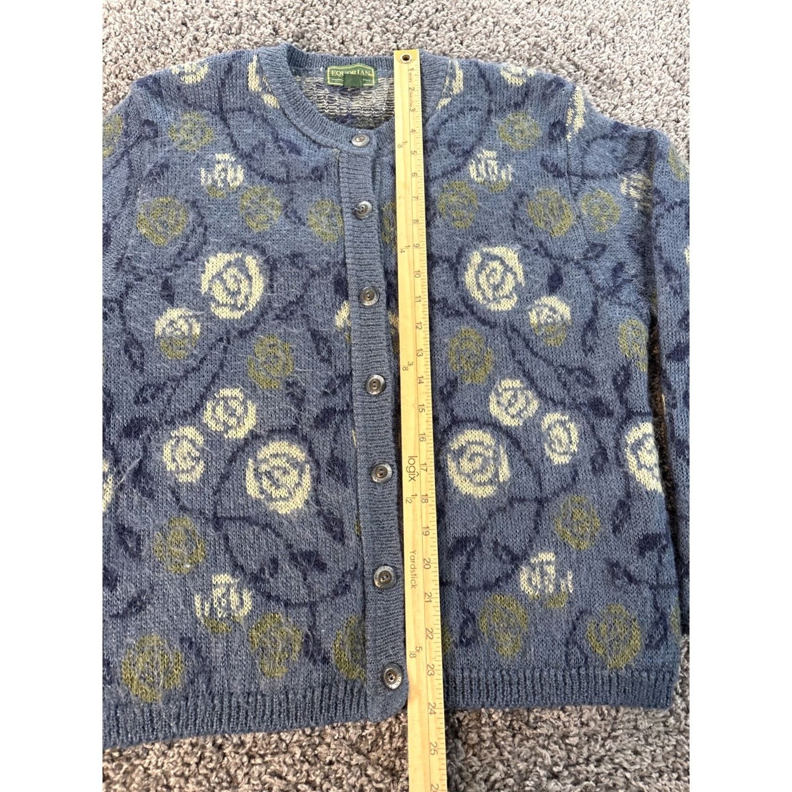Vintage VINTAGE Equorian Cardigan Sweater Womens M Blue Multicoloured Floral Knit Size M / US 6-8 / IT 42-44 - 2 Thumbnail