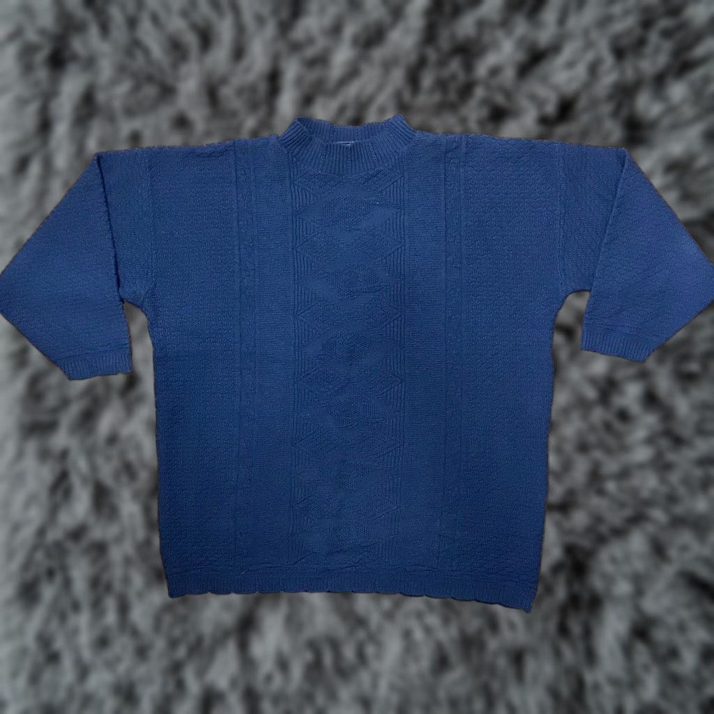 Vintage VINTAGE Spunky Sweater Mock Neck 70s 80s Blue Knit One Size XL Women’s Pullover Knit Pullover Size ONE SIZE - 1 Thumbnail