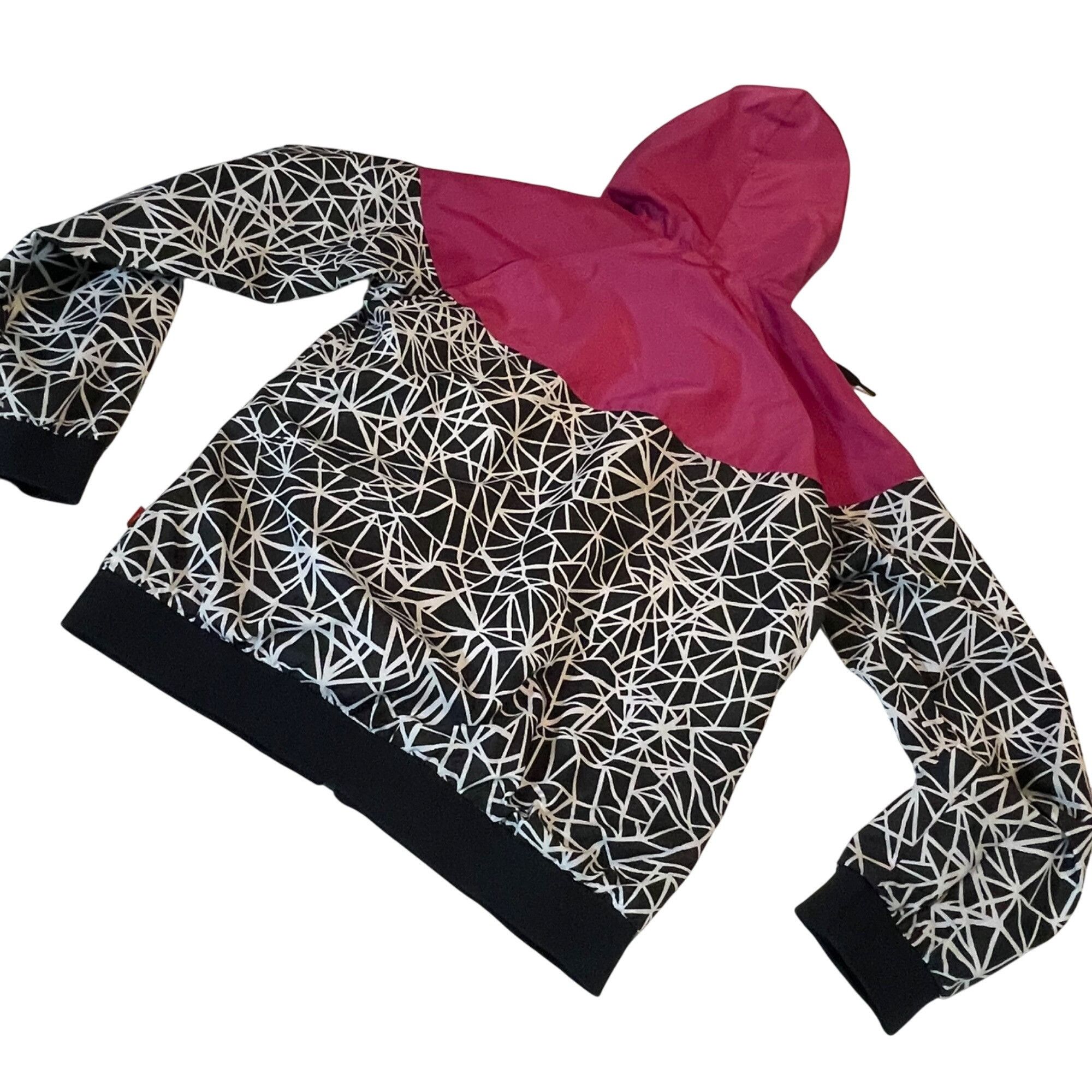 Nike Nike Womens Hooded Windbreaker Jacket Black & Pink Geometric Size M / US 6-8 / IT 42-44 - 2 Thumbnail