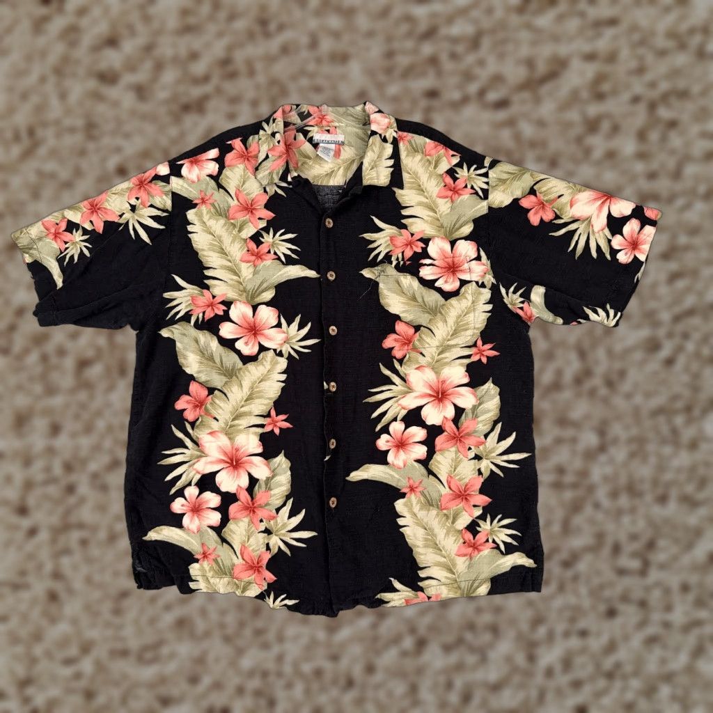 George Breakwater Shirt Men Large Black Pink Green Floral Palm Leaf 100% Rayon Pocket Size US L / EU 52-54 / 3 - 1 Thumbnail