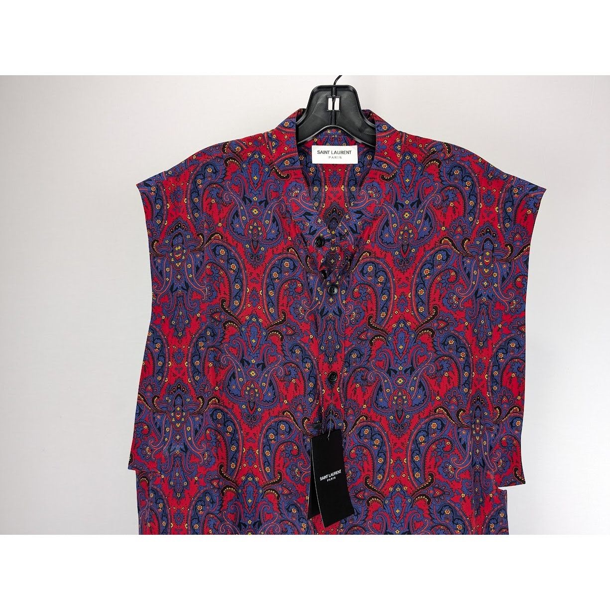 Saint Laurent Paris o1rshd1 Chemise Sans Manches Silk Sleeveless Shirt in Blue Size US L / EU 52-54 / 3 - 5 Thumbnail