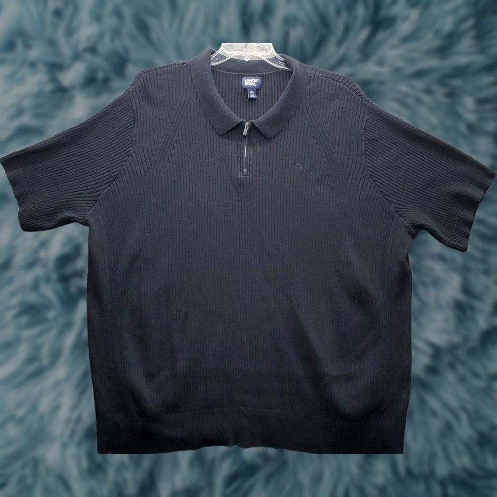 Lands' End Lands' End Mens 4XL Navy Polo Sweater Short Sleeve Knit 1/4 Zip Pullover Size US XXL / EU 58 / 5 - 1 Thumbnail
