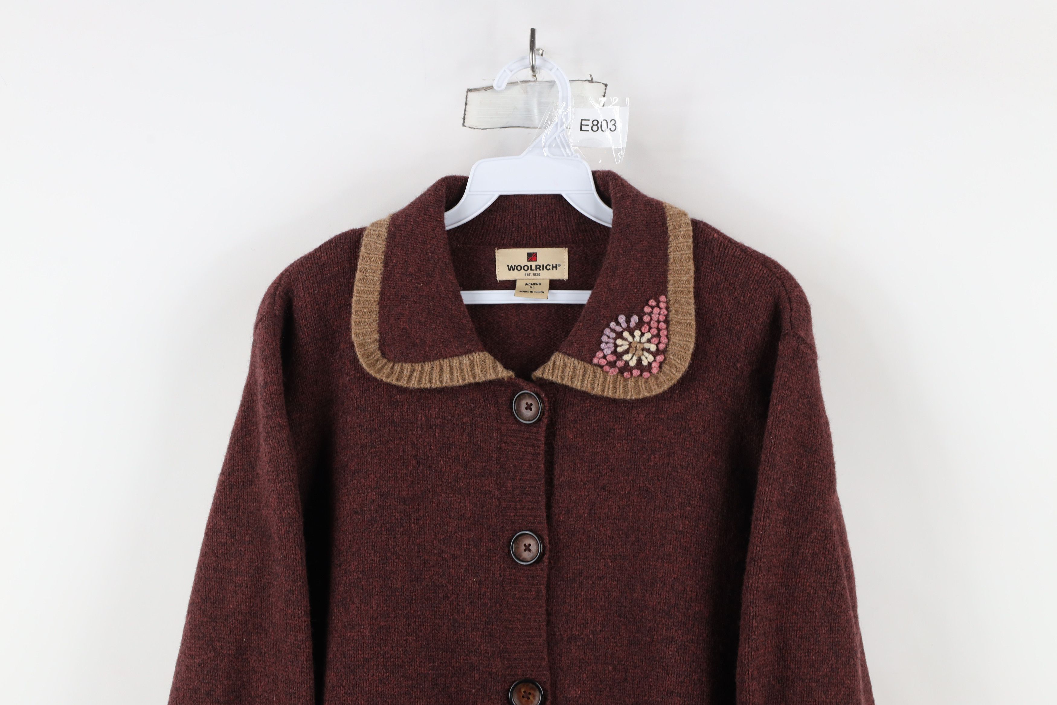 Vintage × Woolrich Woolen Mills Vintage 90s Woolrich Embroidered Flower Cardigan Sweater Size XL / US 12-14 / IT 48-50 - 2 Thumbnail