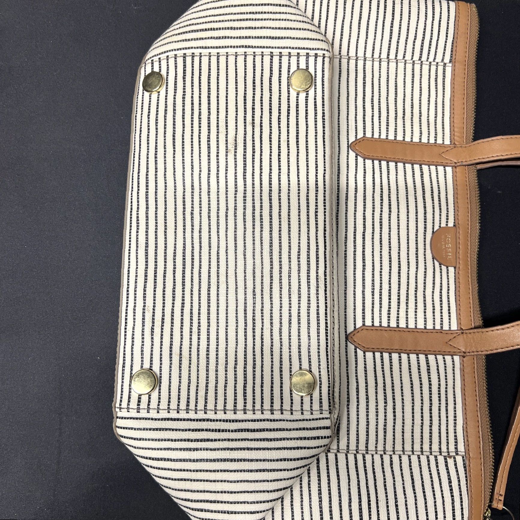 Fossil Fossil Tote Bag Blue Exterior Striped Coated Fabric Large Zip Tote Woman's Fossil Bag Accessories Size ONE SIZE - 4 Thumbnail