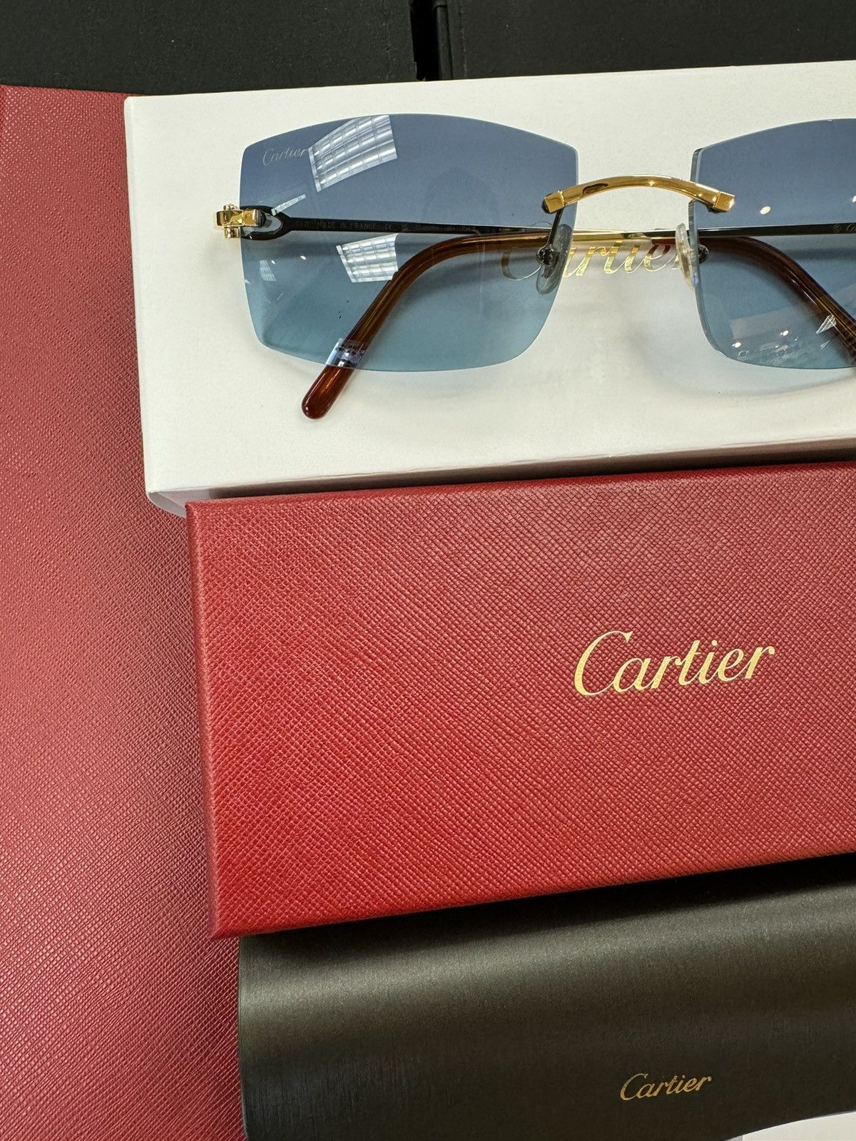 Cartier Cartier C Decor Blue Tint Sunglasses Gold Size ONE SIZE - 2 Thumbnail