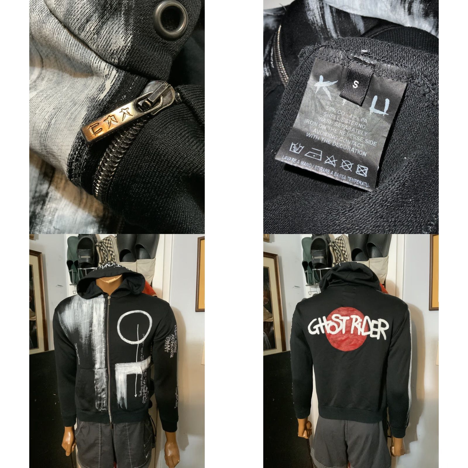 Vintage VINTAGE KRH Ghost Rider Made In Italy Zip Black Hoodie Sz. S Mens Size US S / EU 44-46 / 1 - 8 Thumbnail