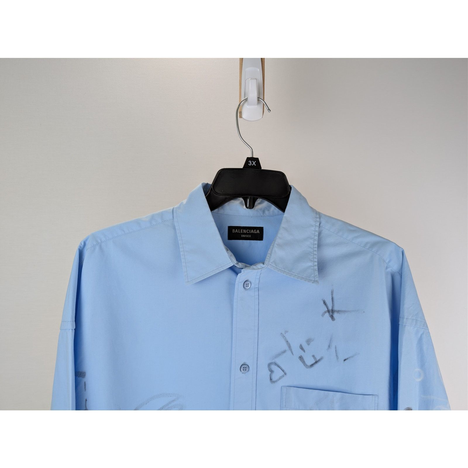 Balenciaga o1rshd1 Cotton Poplin Graffiti Shirt in Sky Blue Size US L / EU 52-54 / 3 - 3 Thumbnail