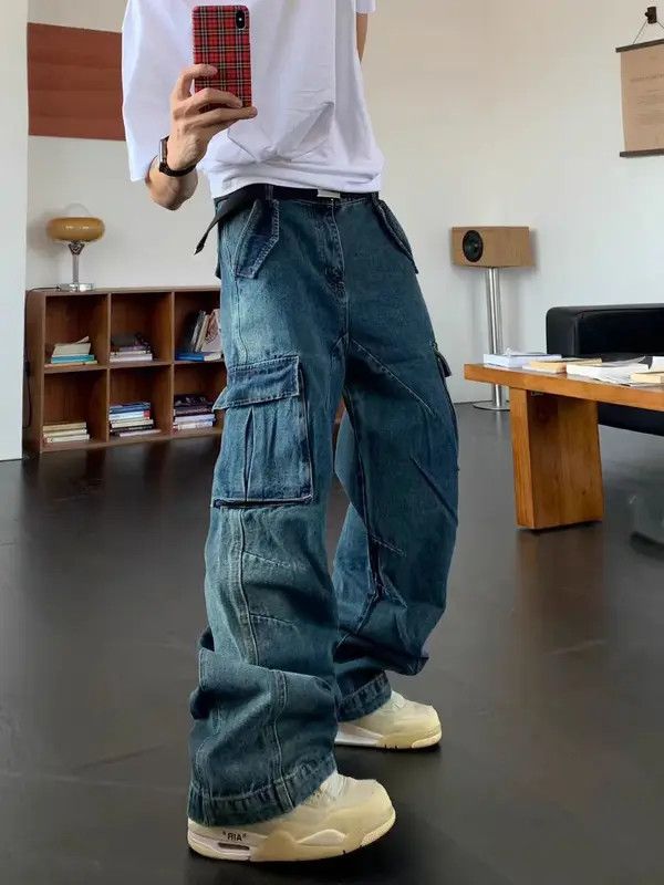 Japanese Brand VIBE Vintage multi-pocket washed heavy workwear baggy jeans Size US 34 / EU 50 - 7 Thumbnail