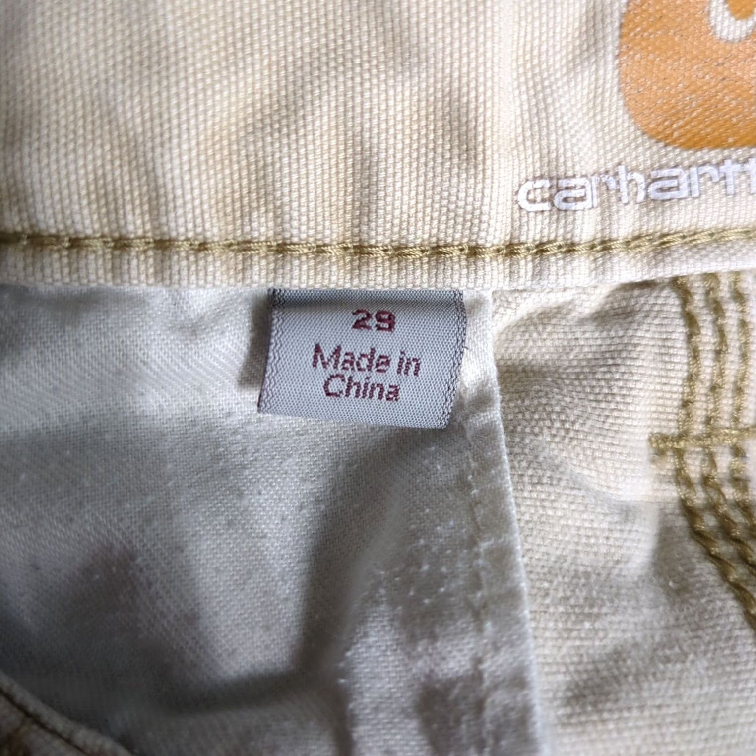 Carhartt Carhartt Cargo Shorts Mens 29 Relaxed Fit Workwear Beige Canvas 5-Pocket Zipper Button Carhartt Logo Belt Loops Front Flat Front Linen? Size US 29 - 7 Thumbnail