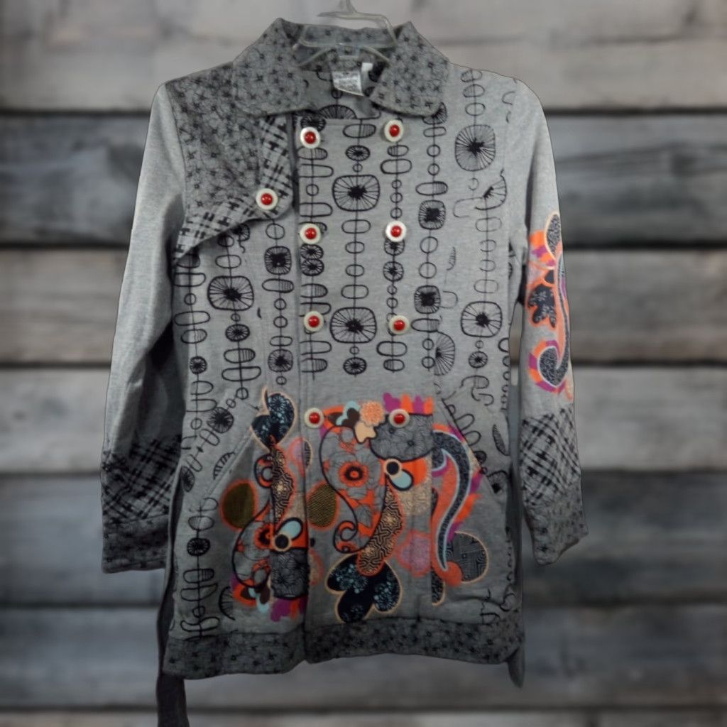 Parsley & Sage Jacket Women S Gray Floral Lined Belted