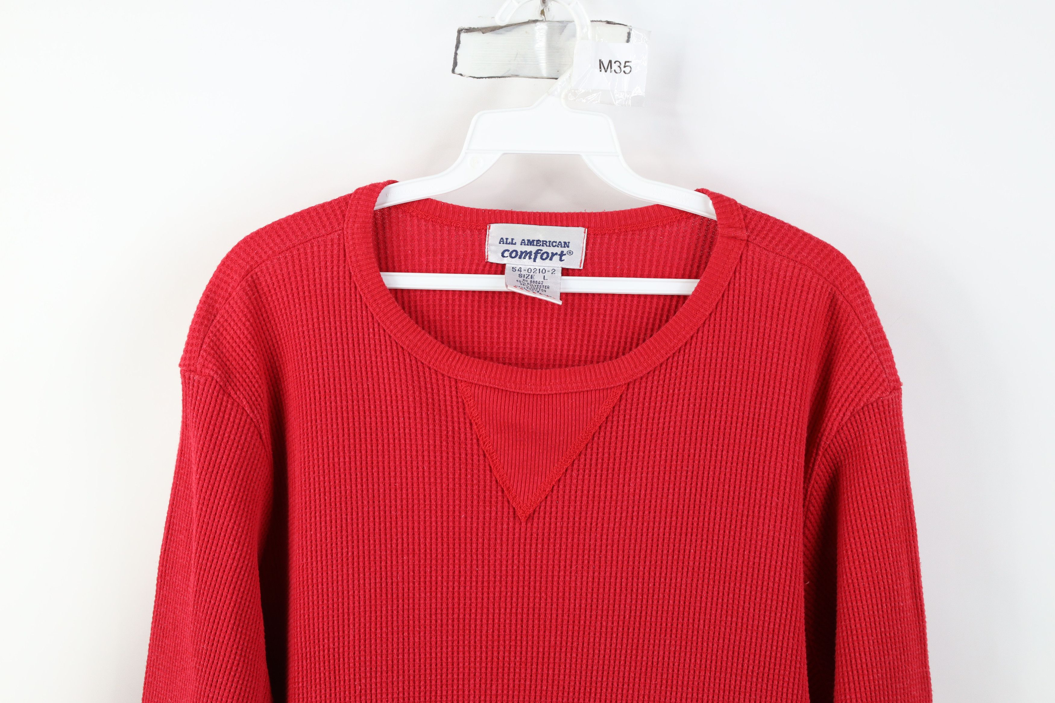 Vintage Vintage 90s Streetwear Waffle Knit Long Sleeve T-Shirt Red Size US L / EU 52-54 / 3 - 2 Thumbnail