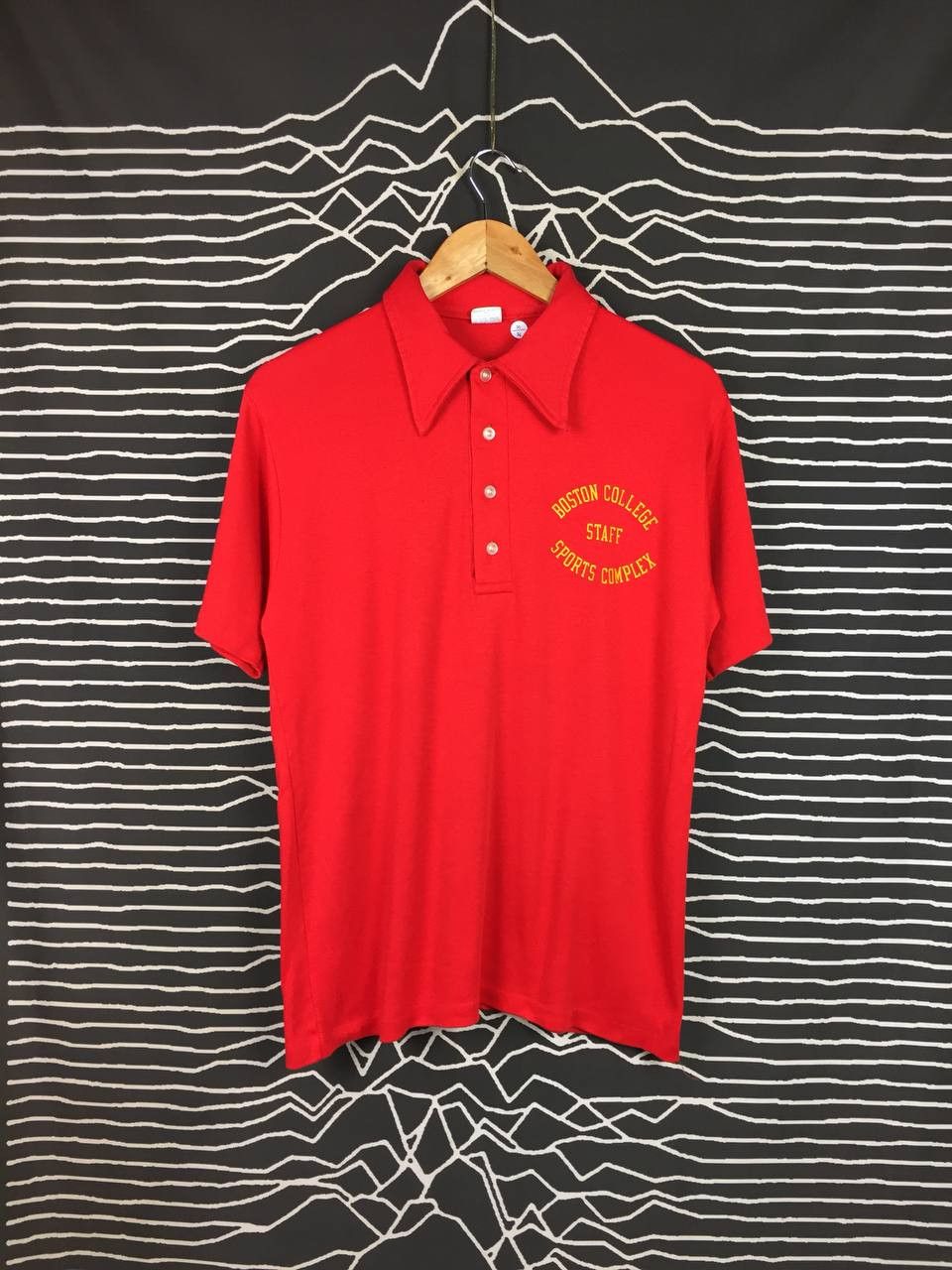 Champion × Vintage Vtg 70s Champion Blue Bar Boston College Single Stitch Polo Size US L / EU 52-54 / 3 - 1 Thumbnail