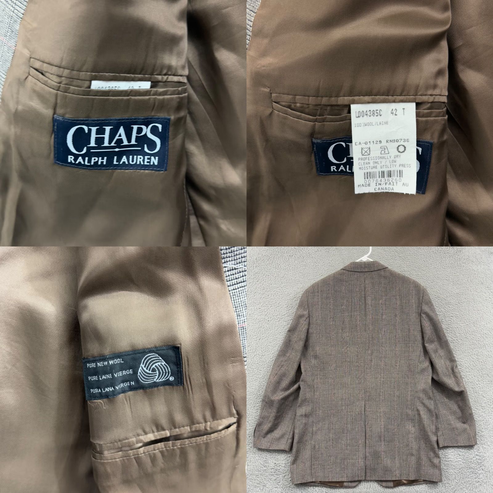 Ralph Lauren VINTAGE Ralph Lauren Chaps Blazer Mens 42T Gray Houndstooth Wool Career Size 42R - 8 Thumbnail