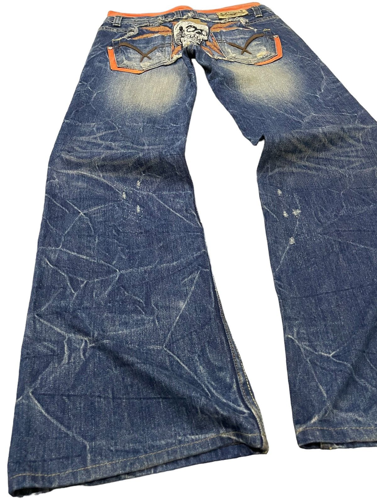GOSTAR DE FUGA × Hysteric Glamour × Japanese Brand Red Paper Japan Mud Wash Flared Embroidery Skull Jeans Size US 29 - 15 Thumbnail