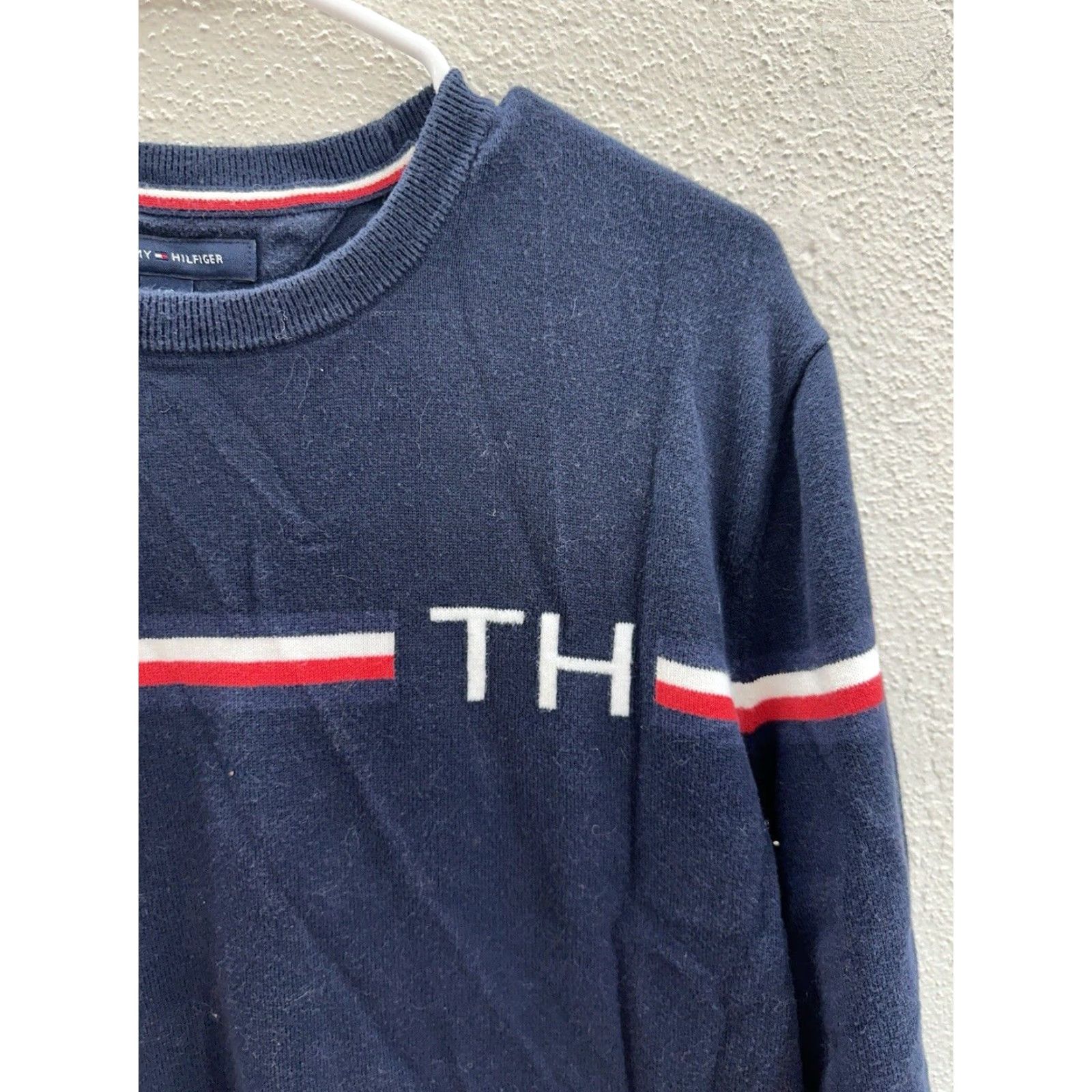Tommy Hilfiger Tommy Hilfiger Mens Sweater Navy-Blue Long Sleeve Cotton TH Logo Size US L / EU 52-54 / 3 - 2 Thumbnail