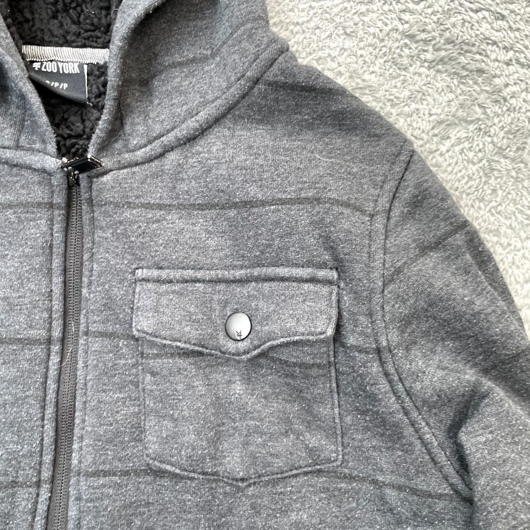 Zoo York VINTAGE Zoo York Hoodie Mens Small Gray Striped Cotton Logo Sherpa Lined Full Zip Casual Size US S / EU 44-46 / 1 - 6 Thumbnail