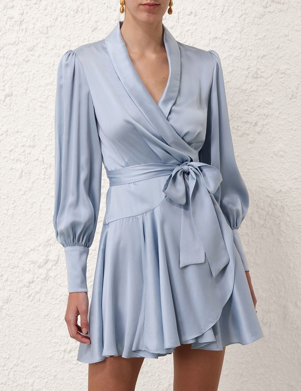 Zimmermann oc11z0825 Silk Wrap Mini Dress in Pale Blue Size L / US 10 / IT 46 - 2 Thumbnail