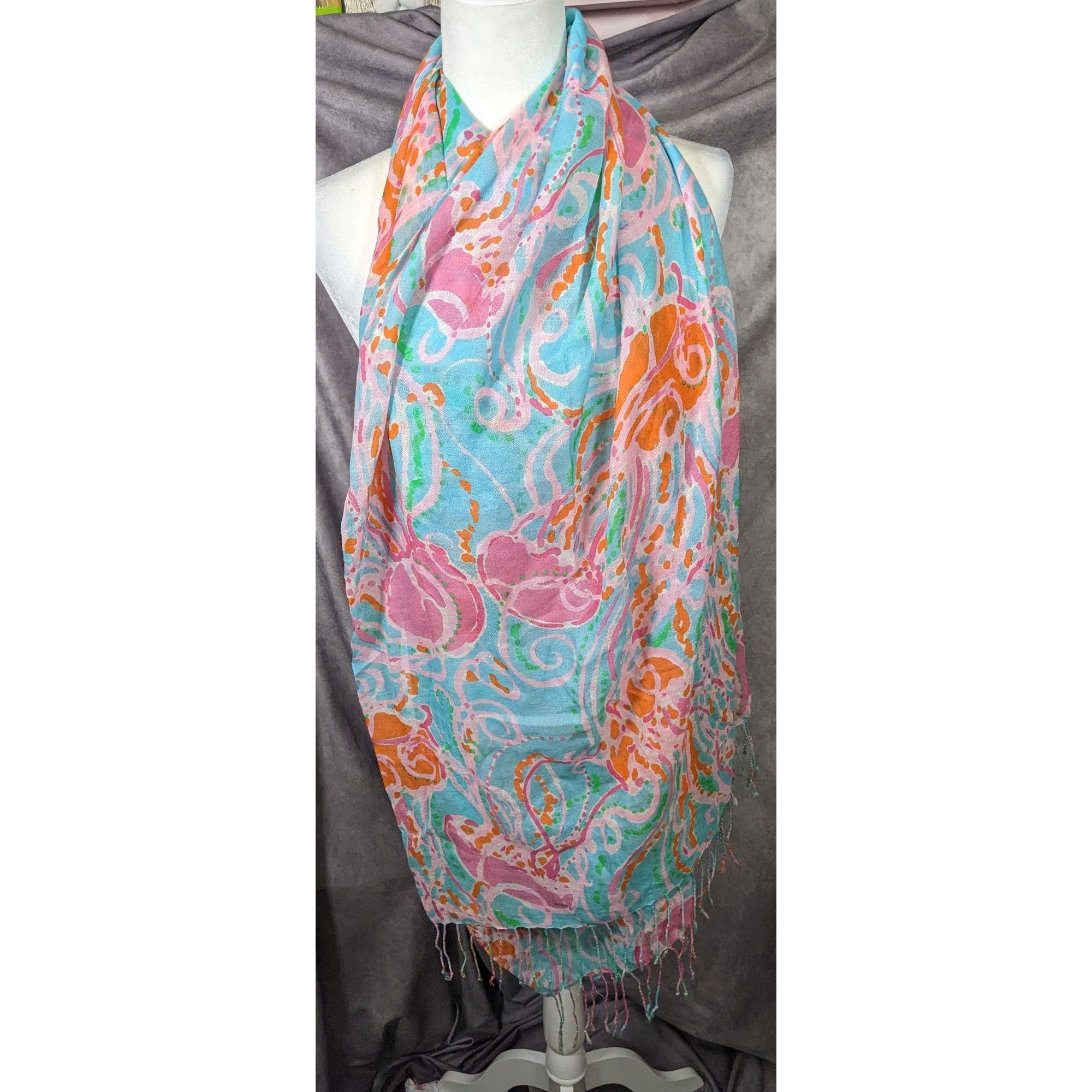 Lilly Pulitzer Lilly Pulitzer Jellies Pink Blue And Orange Jellyfish Scarf Size ONE SIZE - 7 Thumbnail