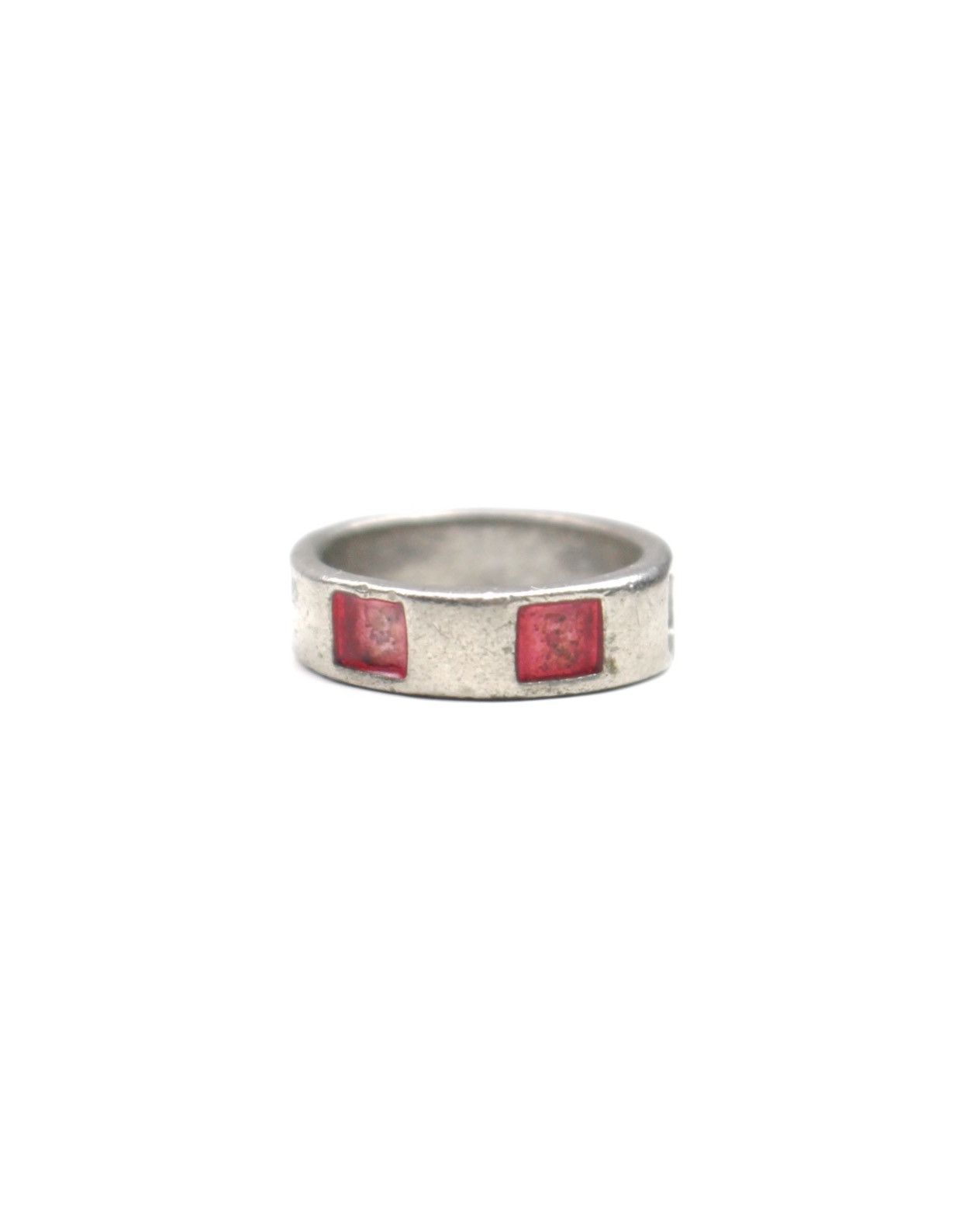 Vintage 2000S JAPANESE MADE RED INLAY BLOCK SILVER TONE RING Size ONE SIZE - 1 Thumbnail
