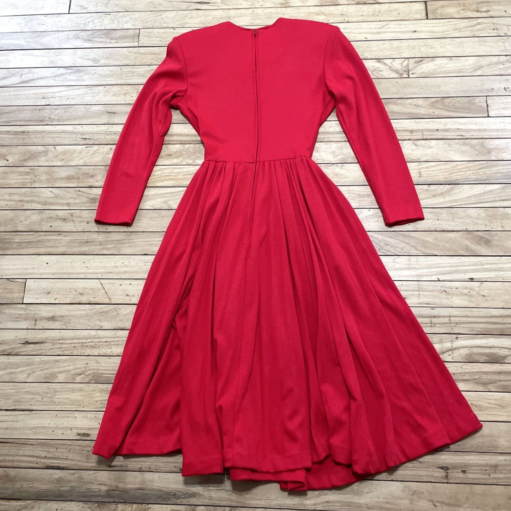 Vintage VINTAGE Expo Prairie Dress Womens 1980s Red Wool Lace Trim Made USA 8 Zipper Size M / US 6-8 / IT 42-44 - 2 Thumbnail
