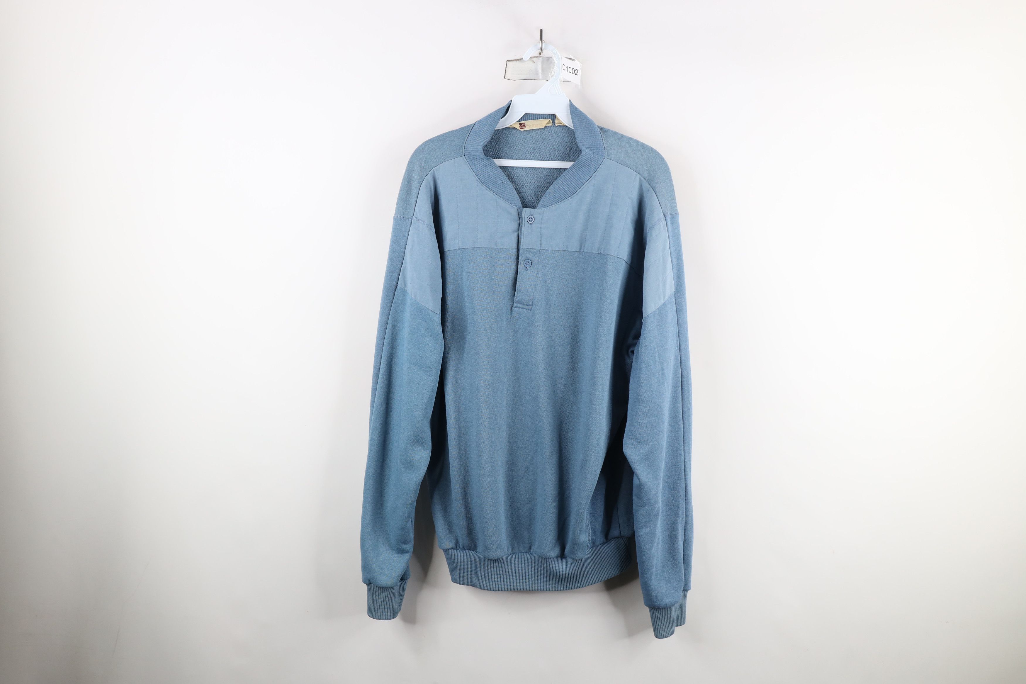 Vintage Vintage 90s Streetwear Blank French Terry Henley Sweatshirt Size US L / EU 52-54 / 3 - 1 Thumbnail
