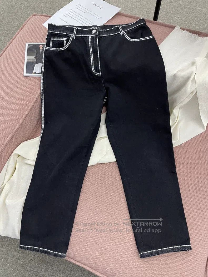 Chanel Chanel 24N black and white logo denim straight trousers Size 27" / US 4 / IT 40 - 1 Thumbnail