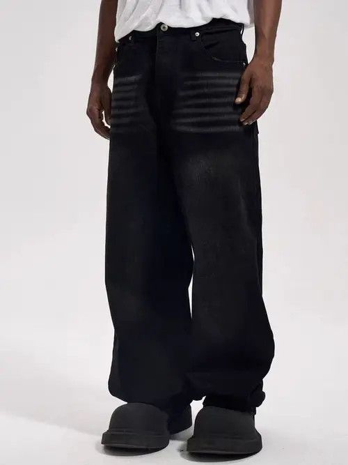 Japanese Brand High Street Whisker Style Washed Casual Baggy Jeans Size US 33 - 2 Thumbnail
