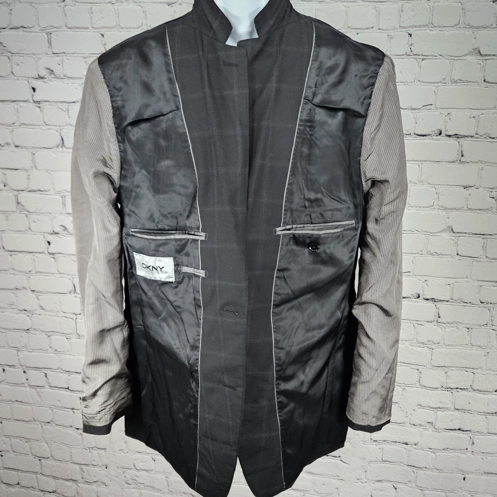 DKNY DKNY Blazer Black 100% Wool Check 2 Button Notch Double Vented Sport Coat 42R Size 42R - 5 Thumbnail